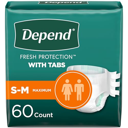 Depend Incontinence Protection with Tabs, Unisex, Small/Medium (19–34" Waist, Up To 170 lbs), Maximum Absorbency, 60 Count (3 Packs of 20)